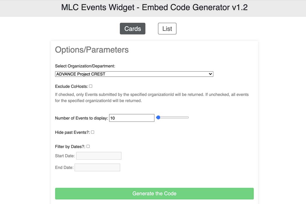 MLC Events Widget