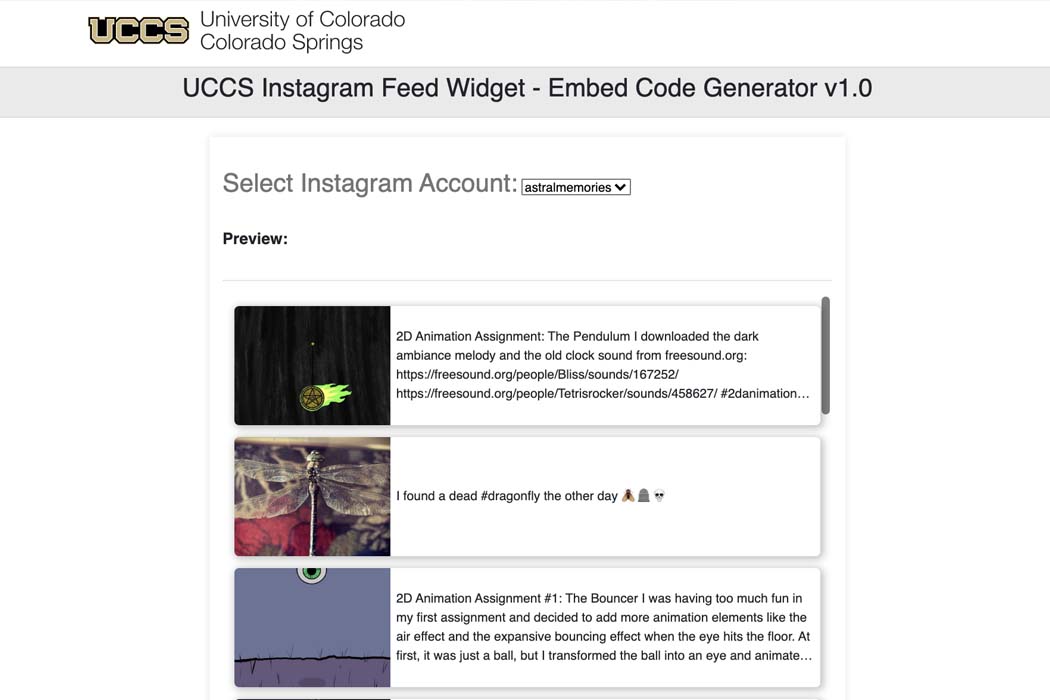 UCCS Instagram Feed Widget